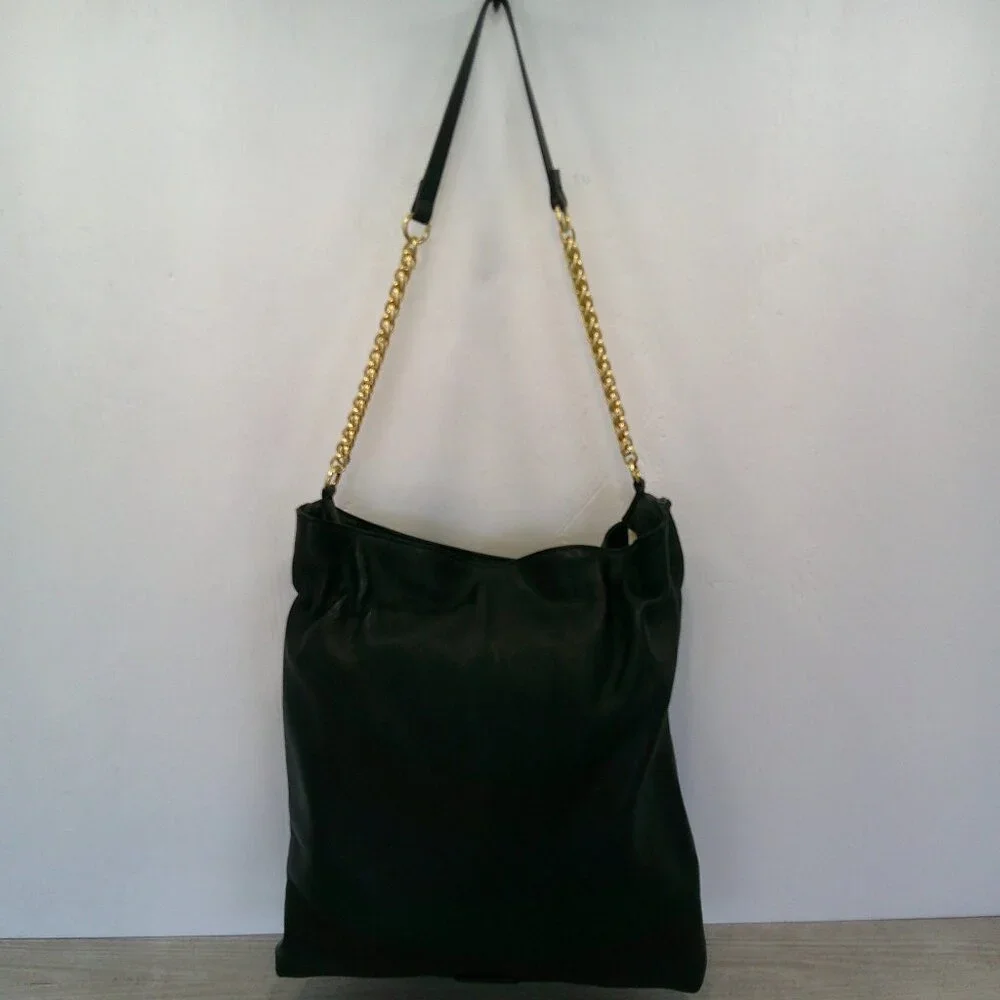 Vince Camuto Black Leather Cayra Minimalist hobo bag - Picture 1 of 9